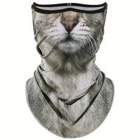 Realistic Gray Tabby Cat Face Neck Gaiter