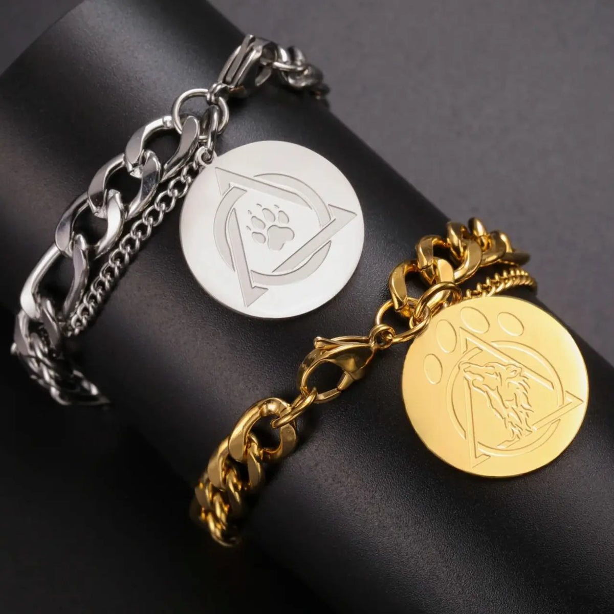 Layered Gold Figaro Chain Bracelet with Paw Print