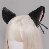 Cute Black Faux Fur Cat Ears with Pink & Bell