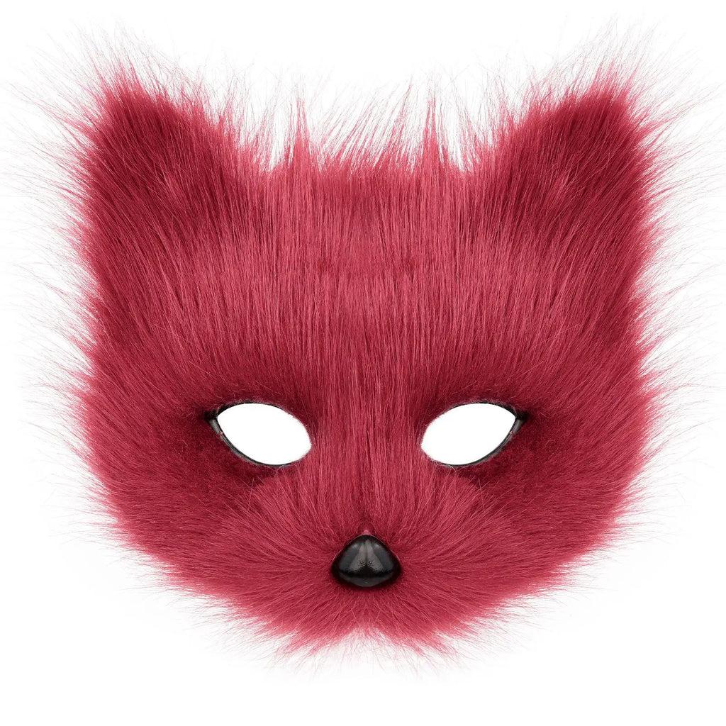 Fluffy Crimson Faux Fur Animal Mask
