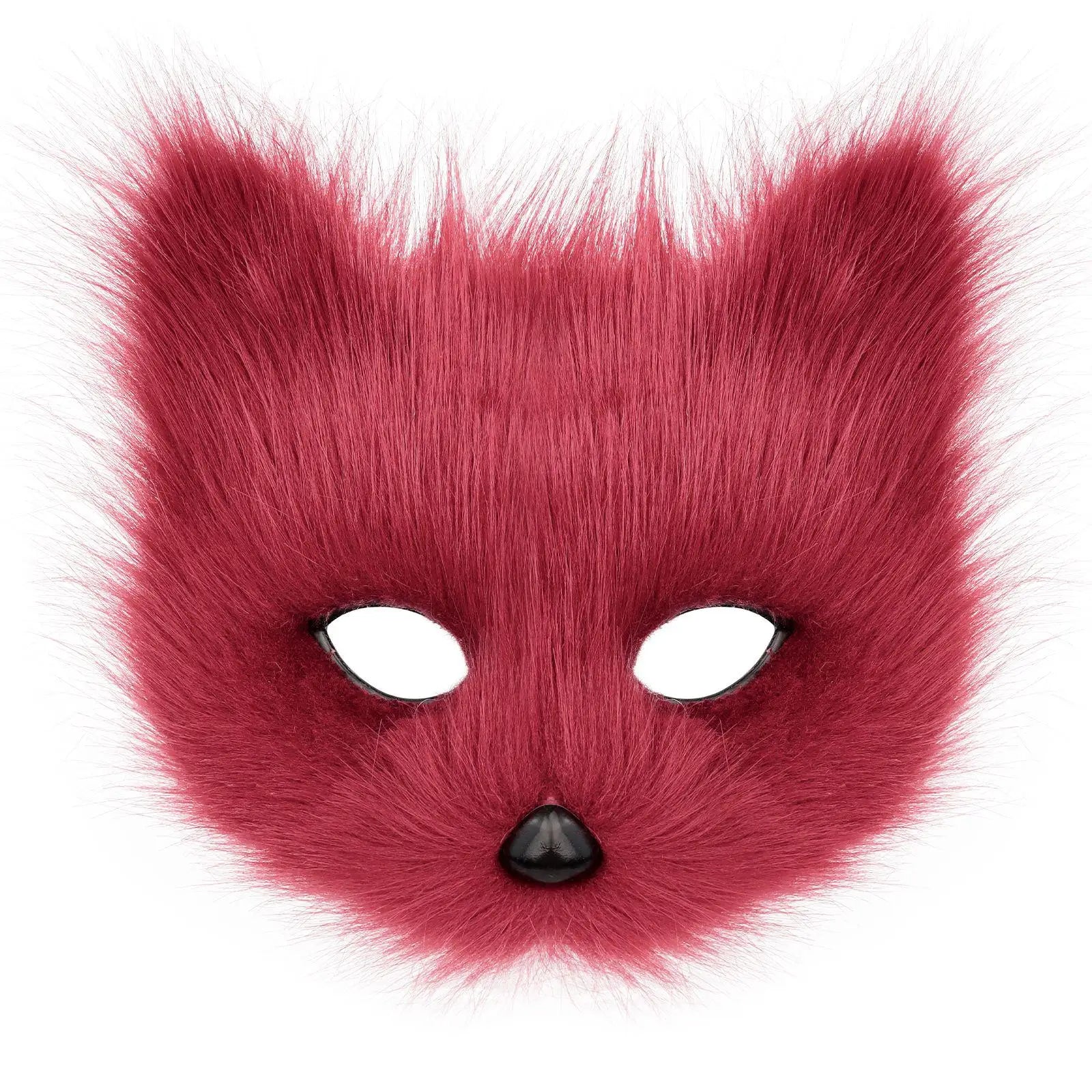 Fluffy Crimson Faux Fur Animal Mask