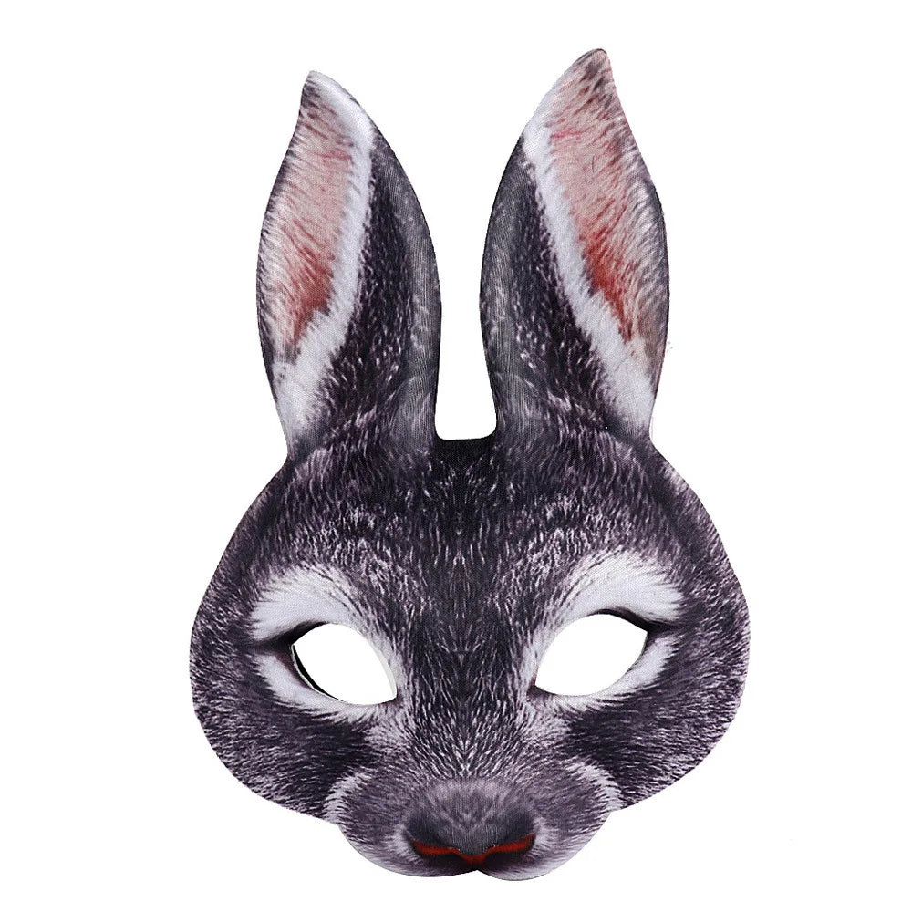 Realistic Grayscale Rabbit Mask with Long Ears