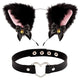 Black Faux Fur Cat Ears Headband with Bows & Heart Choker