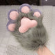 Fluffy Grey Cat Paw Glove with Pink Pads