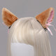 Fuzzy Tan Cat Ears Clips with Pink Bows