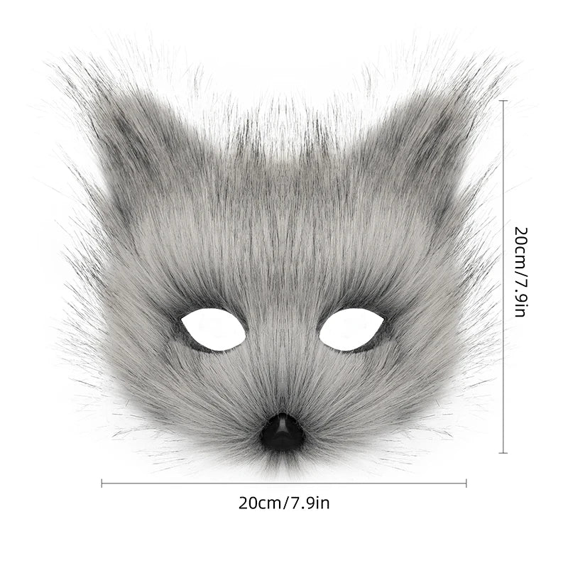 Grey Faux Fur Wolf Costume Mask
