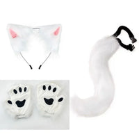White Fluffy Cat Cosplay Set with Ears, Tail, Paw Gloves