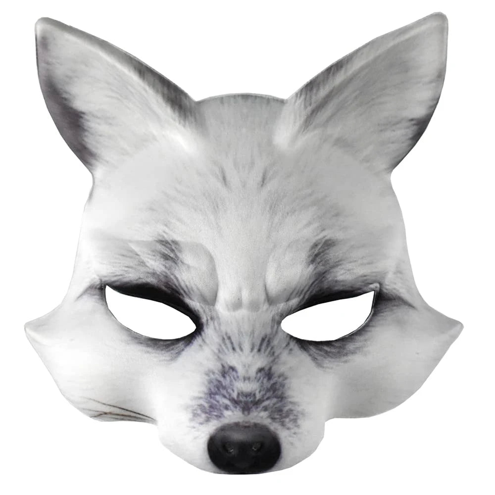 Realistic White Grey Fox Face Costume Mask