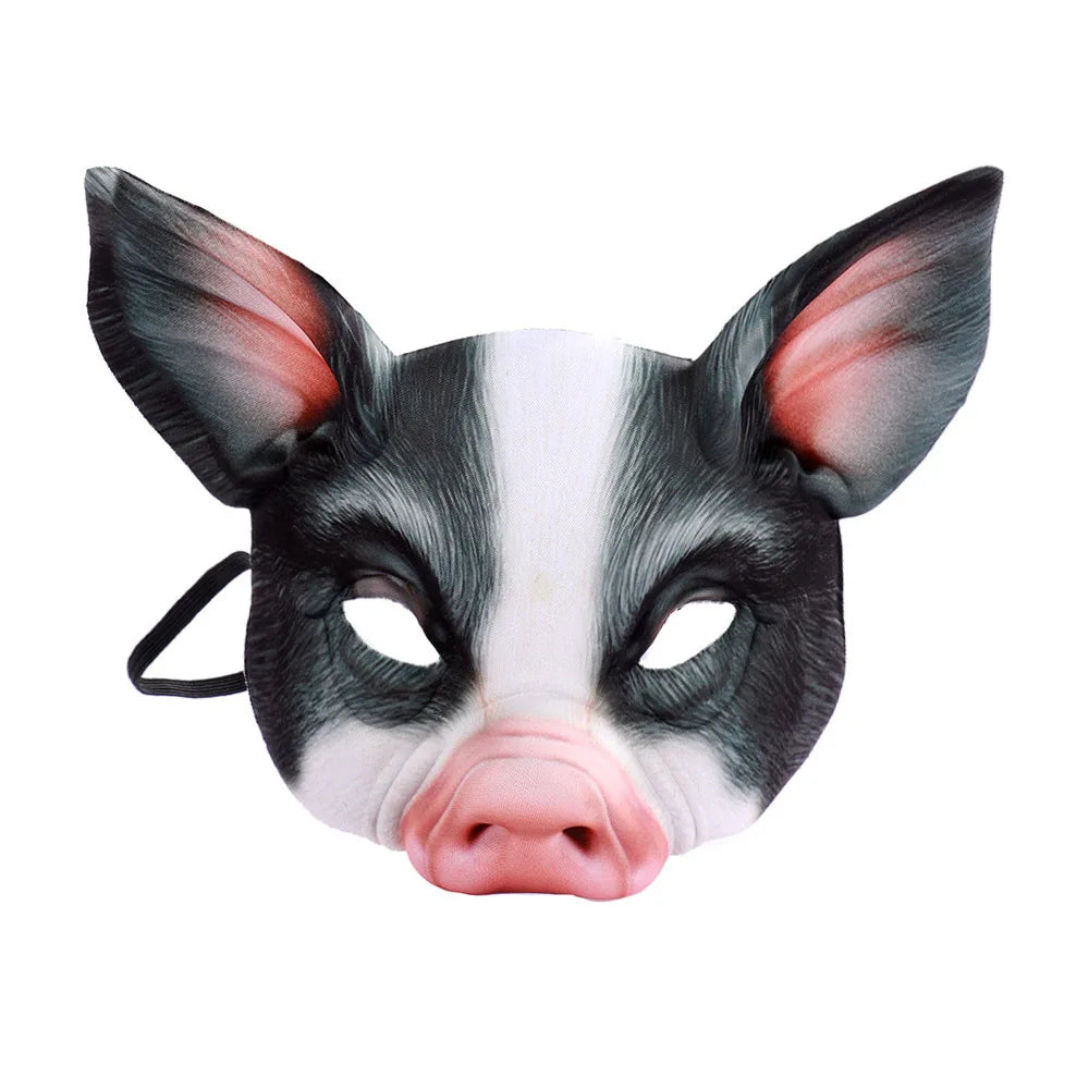 Realistic Black and White Pig Costume Mask