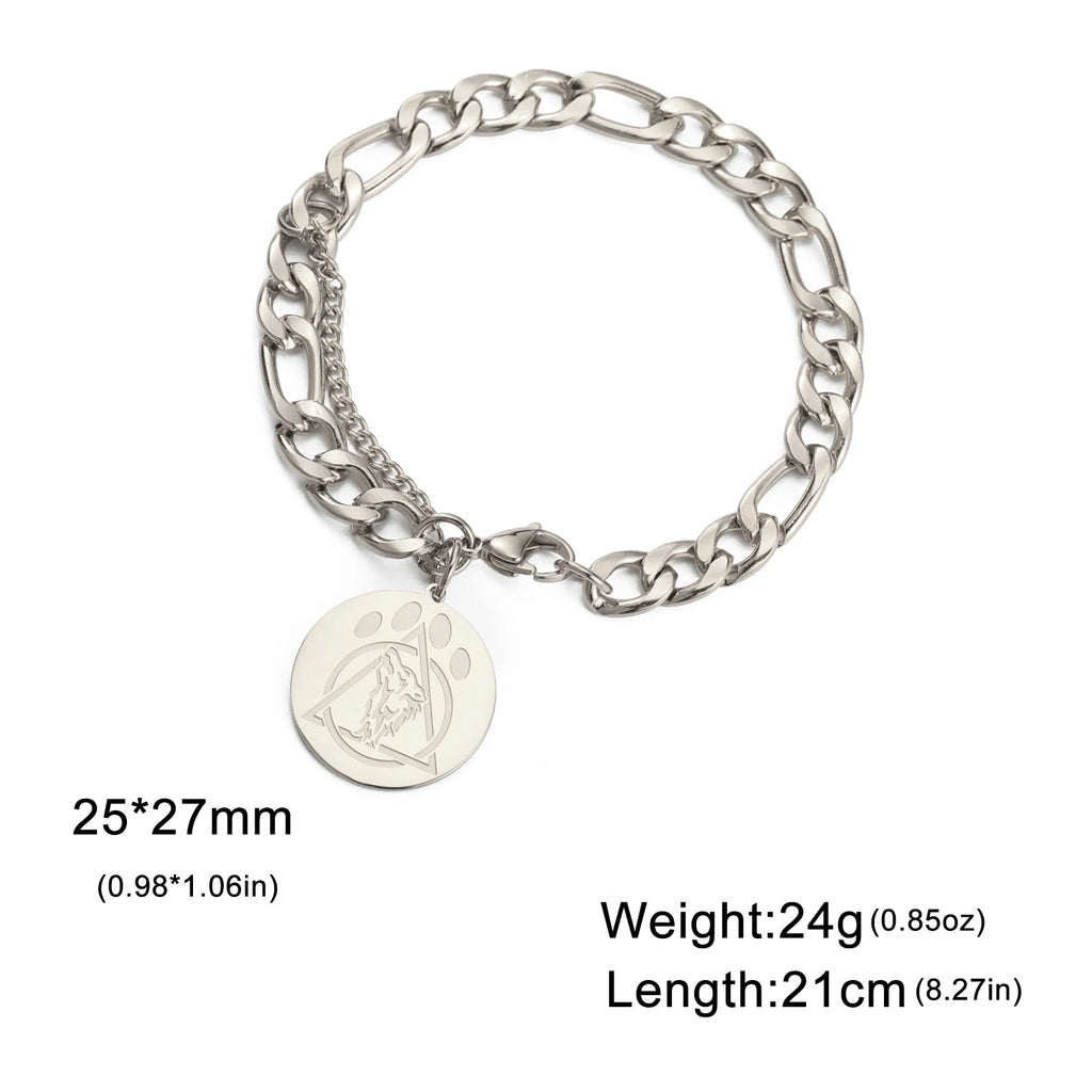 Layered Gold Figaro Chain Bracelet with Paw Print