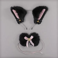 Black Faux Fur Cat Ears & Choker Set with Bells