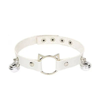 White Faux Leather Cat Ear Choker with Bells