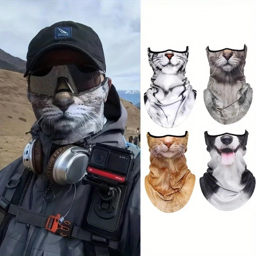 Realistic Gray Tabby Cat Face Neck Gaiter
