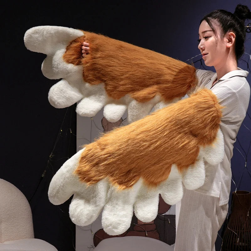 Oversized Ginger and White Plush Paw Sleeves