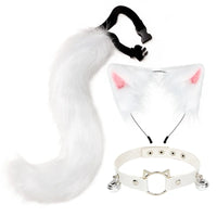 White Faux Fur Cat Cosplay Set with Bells