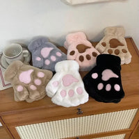 Fluffy Brown Bear Paw Fingerless Gloves