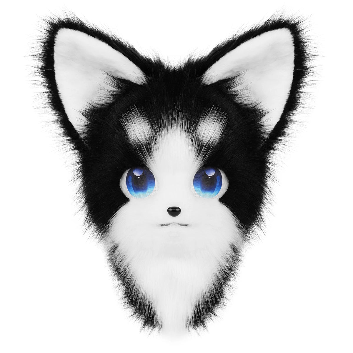 Cute Orange Furry Animal Head Keychain with Blue Eyes