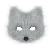 Light Grey Faux Fur Fox Mask with Black Nose