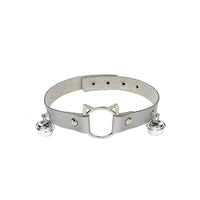 Silver Faux Leather Cat Collar Choker with Bells