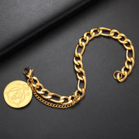 Gold-Tone Layered Figaro Bracelet with Wolf Charm
