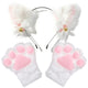 Fluffy White Cat Ears Headband with Bells and Paw Gloves