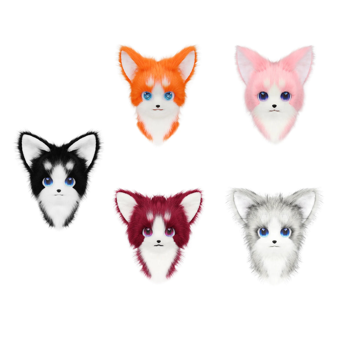 Cute Orange Furry Animal Head Keychain with Blue Eyes