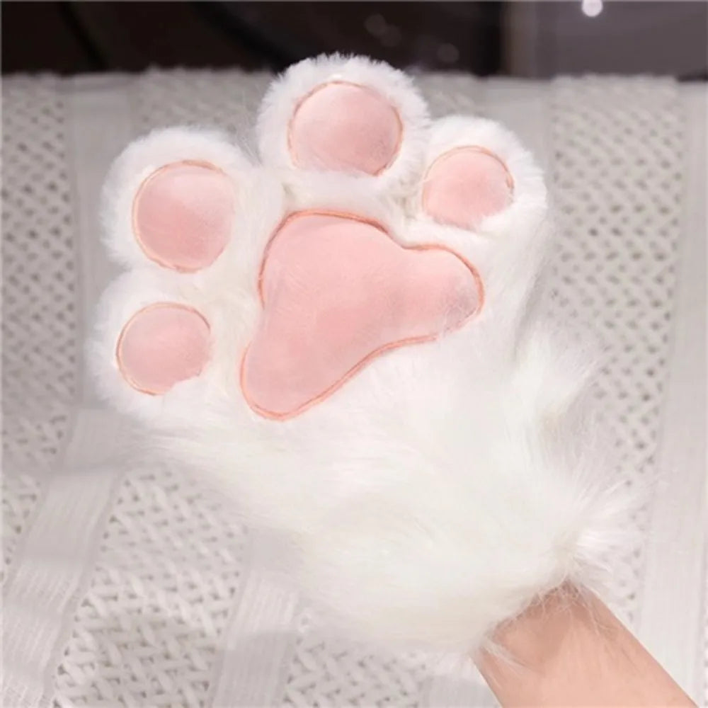 Plush Grey Faux Fur Cat Paw Mittens