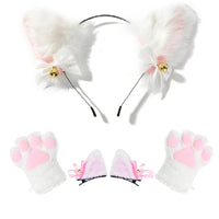 4-Piece White Furry Cat Cosplay Set with Bells