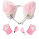 Pink Faux Fur Cat Ears Headband with Paw Mittens