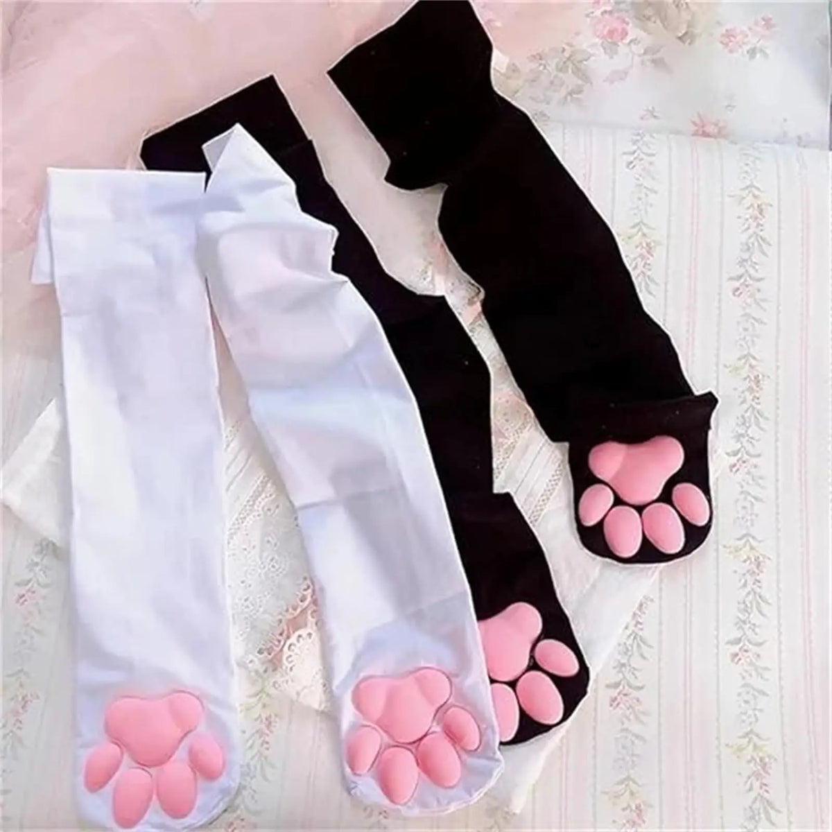 Kawaii Black Cat Paw Thigh-High Socks