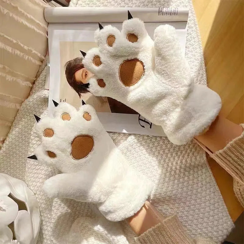 Black Fluffy Bear Paw Gloves