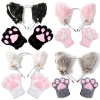 Black Faux Fur Cat Ears Headband & Lace Choker Set