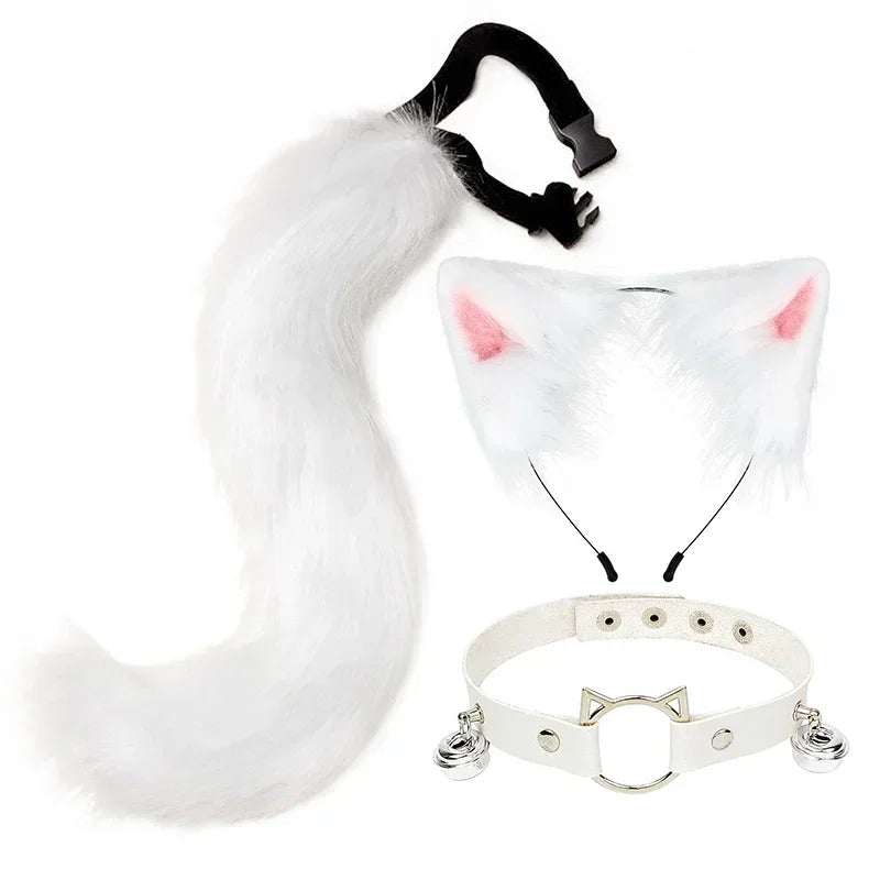 Fluffy Grey Faux Fur Tail with Black Tip