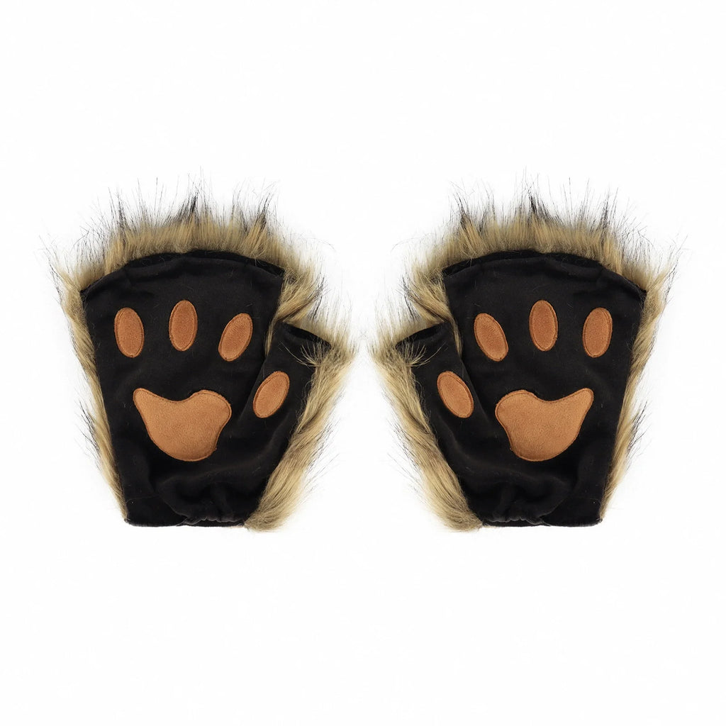 Black Faux Fur Bear Paw Fingerless Gloves