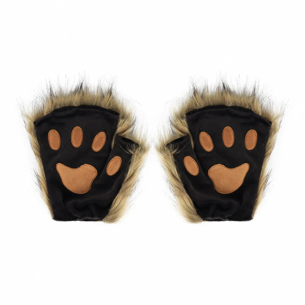 Black Faux Fur Bear Paw Fingerless Gloves