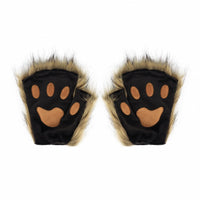 Black Faux Fur Bear Paw Fingerless Gloves