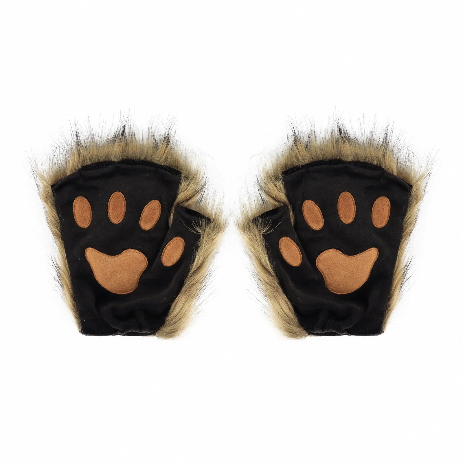 Black Faux Fur Bear Paw Fingerless Gloves