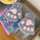 Cute Grey Faux Fur Paw Fingerless Gloves