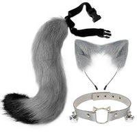 Gray Faux Fur Cat Cosplay Set with Tail and Ears