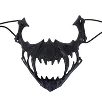 Matte Black Horned Demon Jaw Mask