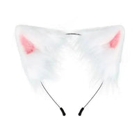 Fluffy White Cat Ears Headband with Pink Inner