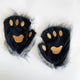 Black Plush Paw Mittens with Grey Faux Fur
