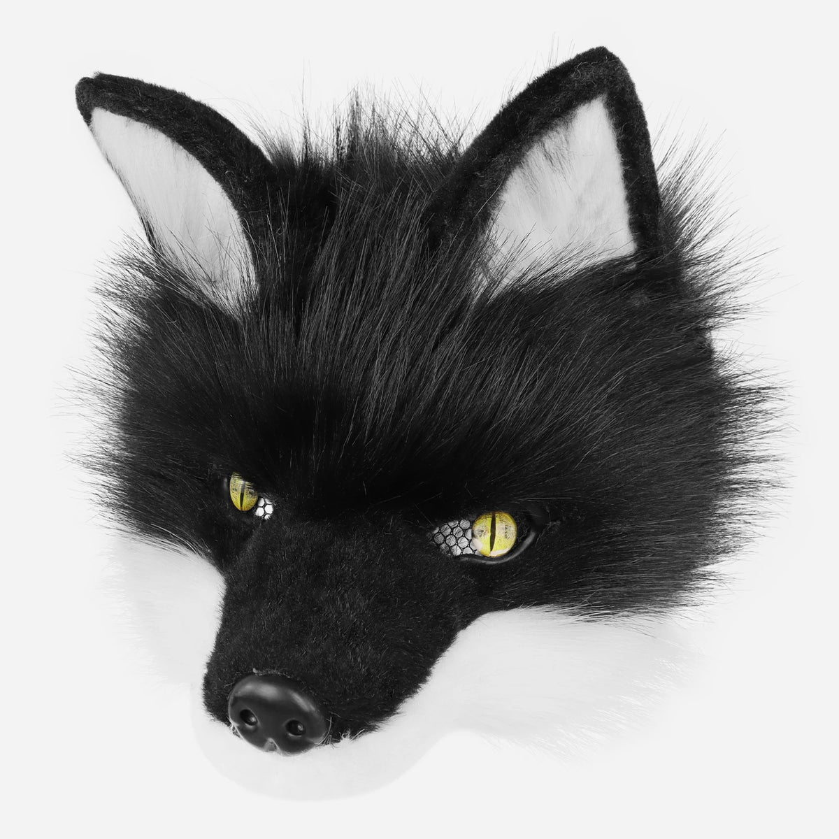 Realistic Black and White Fox Mask with Yellow Eyes