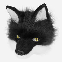 Realistic Black and White Fox Mask with Yellow Eyes