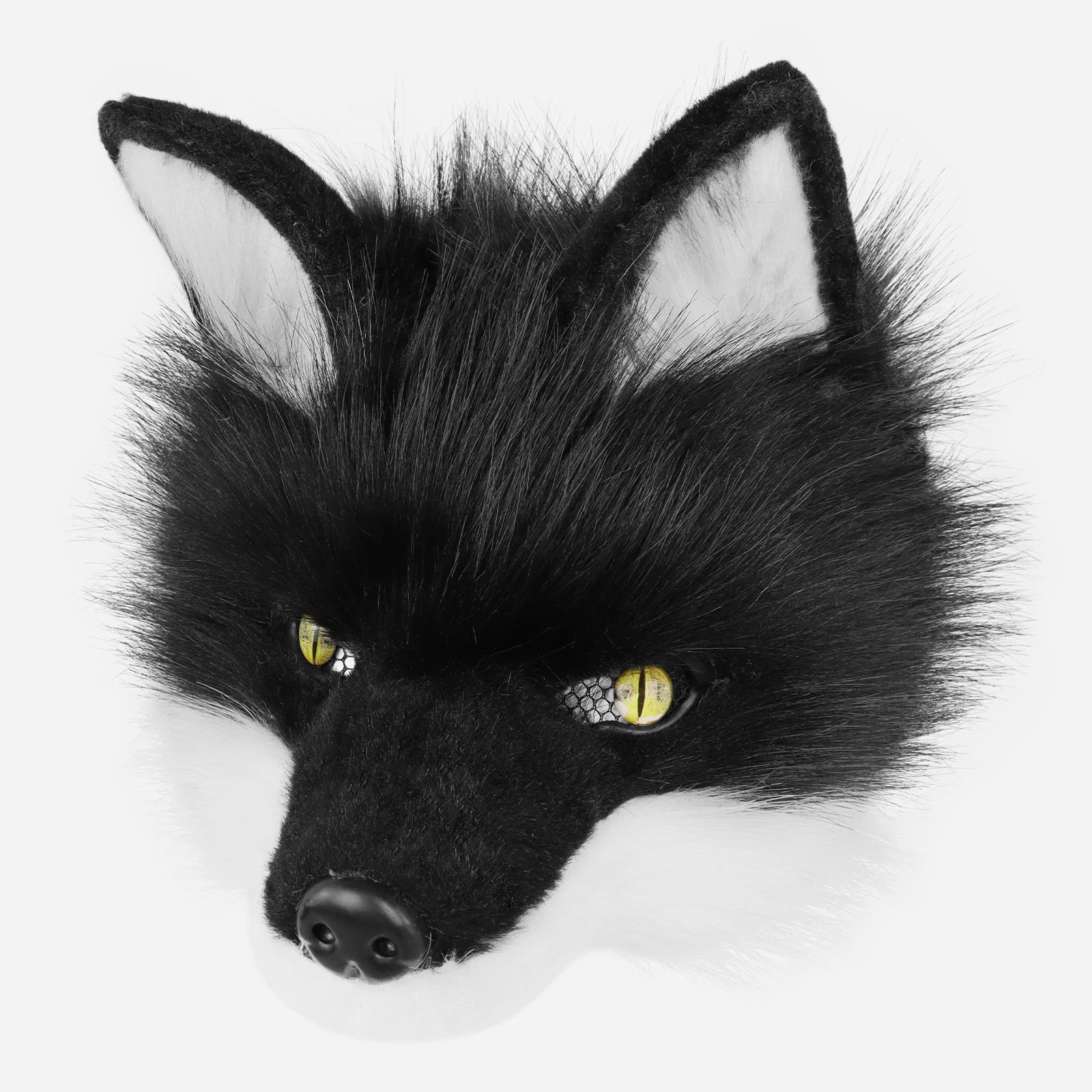 Realistic Black and White Fox Mask with Yellow Eyes