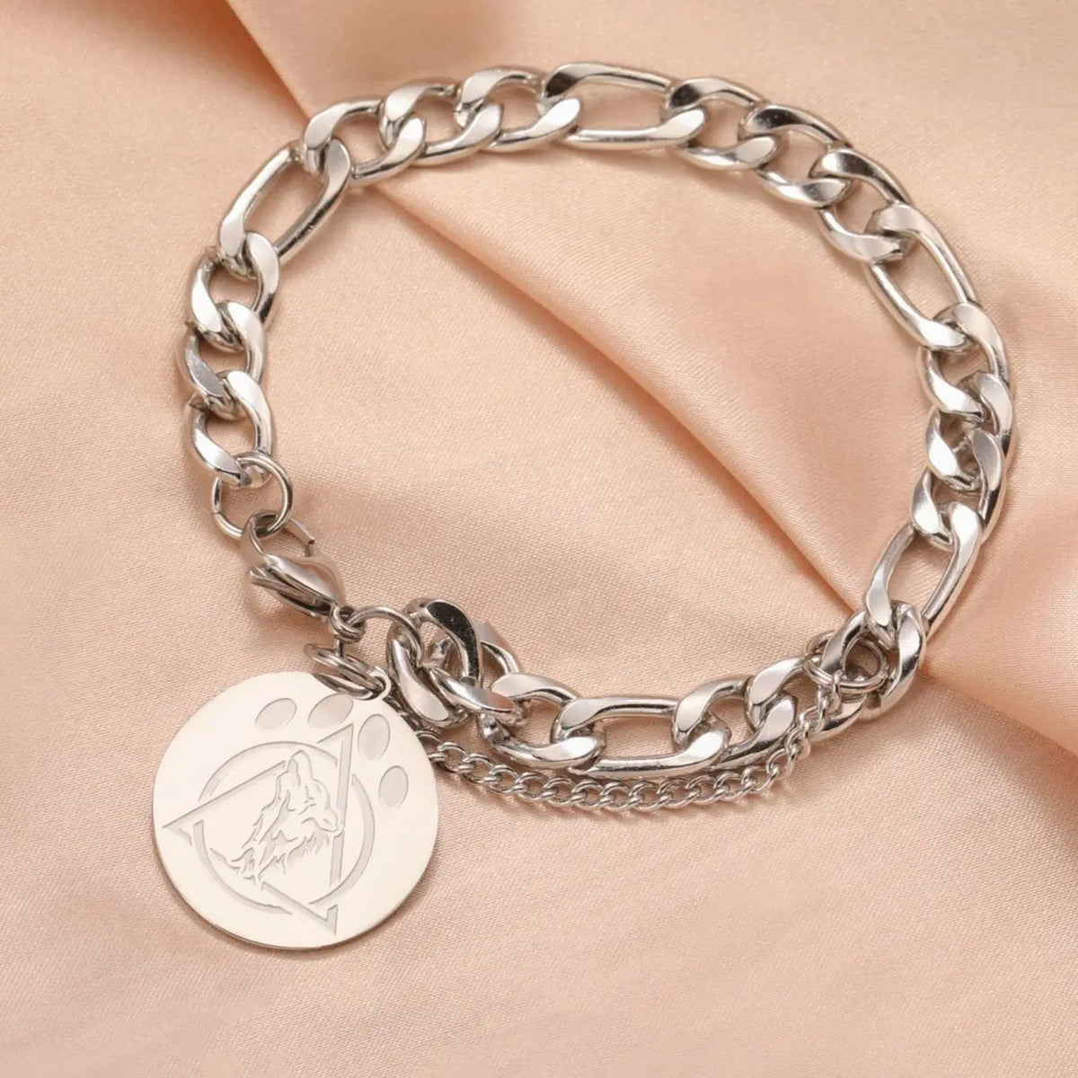 Layered Gold Figaro Chain Bracelet with Paw Print