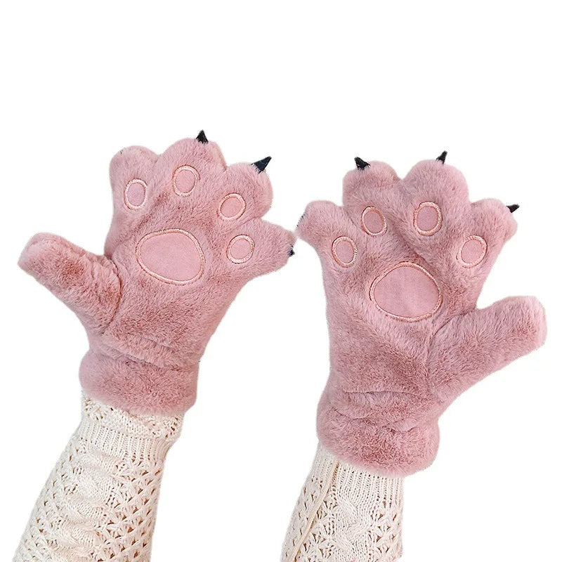 Black Fluffy Bear Paw Gloves