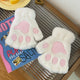 Cute White Plush Pink Paw Fingerless Mittens