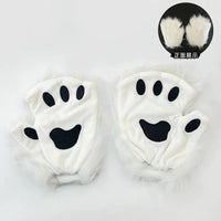 Soft White Furry Fingerless Paw Mittens