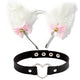 White Faux Fur Cat Ears Headband and Heart Choker Set
